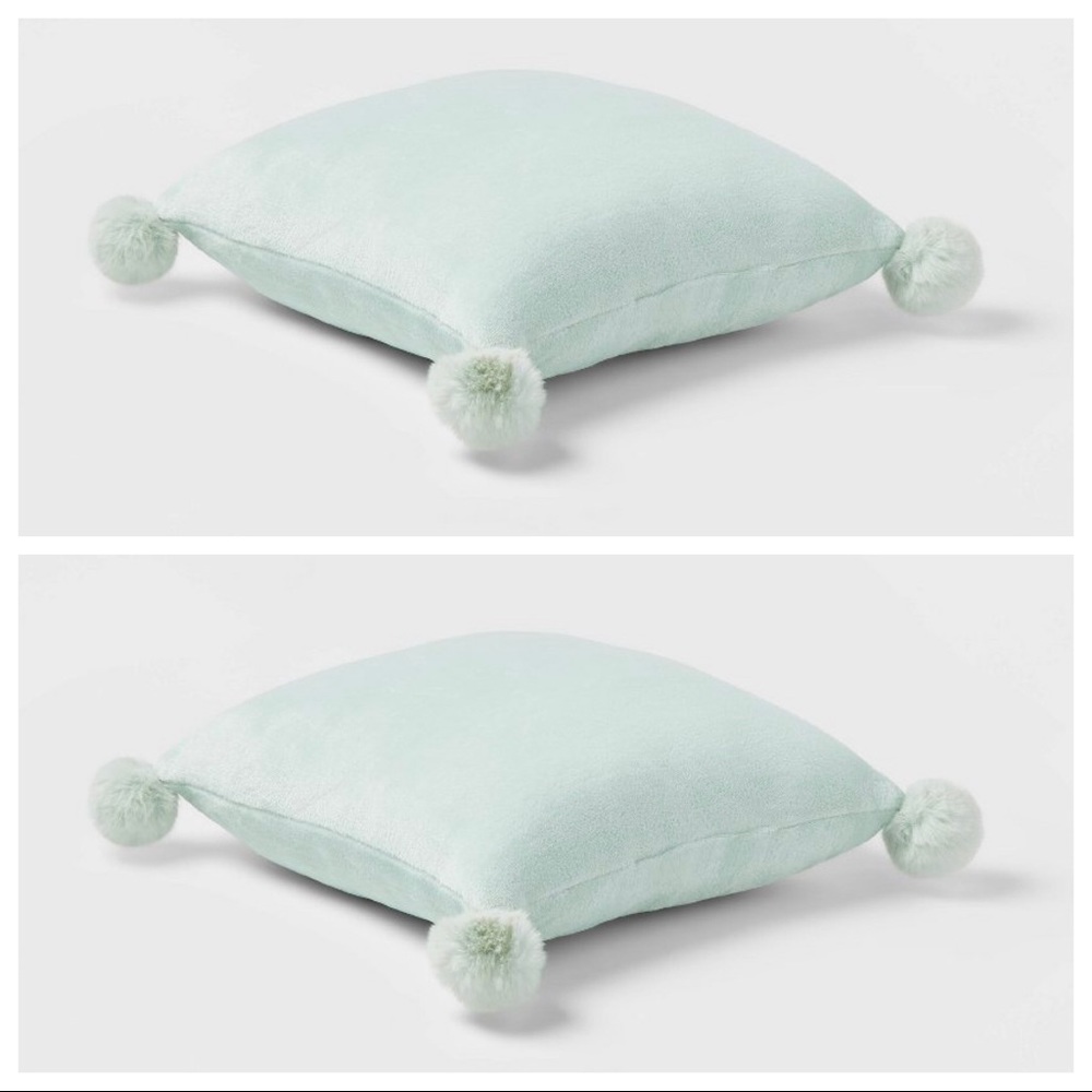 Opalhouse Plush Square Throw Pillows with Faux Pom Pom in Mint Green